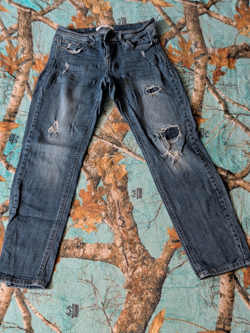 eunina Distressed Dark Blue Straight Women's Jeans